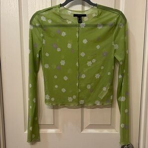 Forever 21 Floral Sheer Green Top